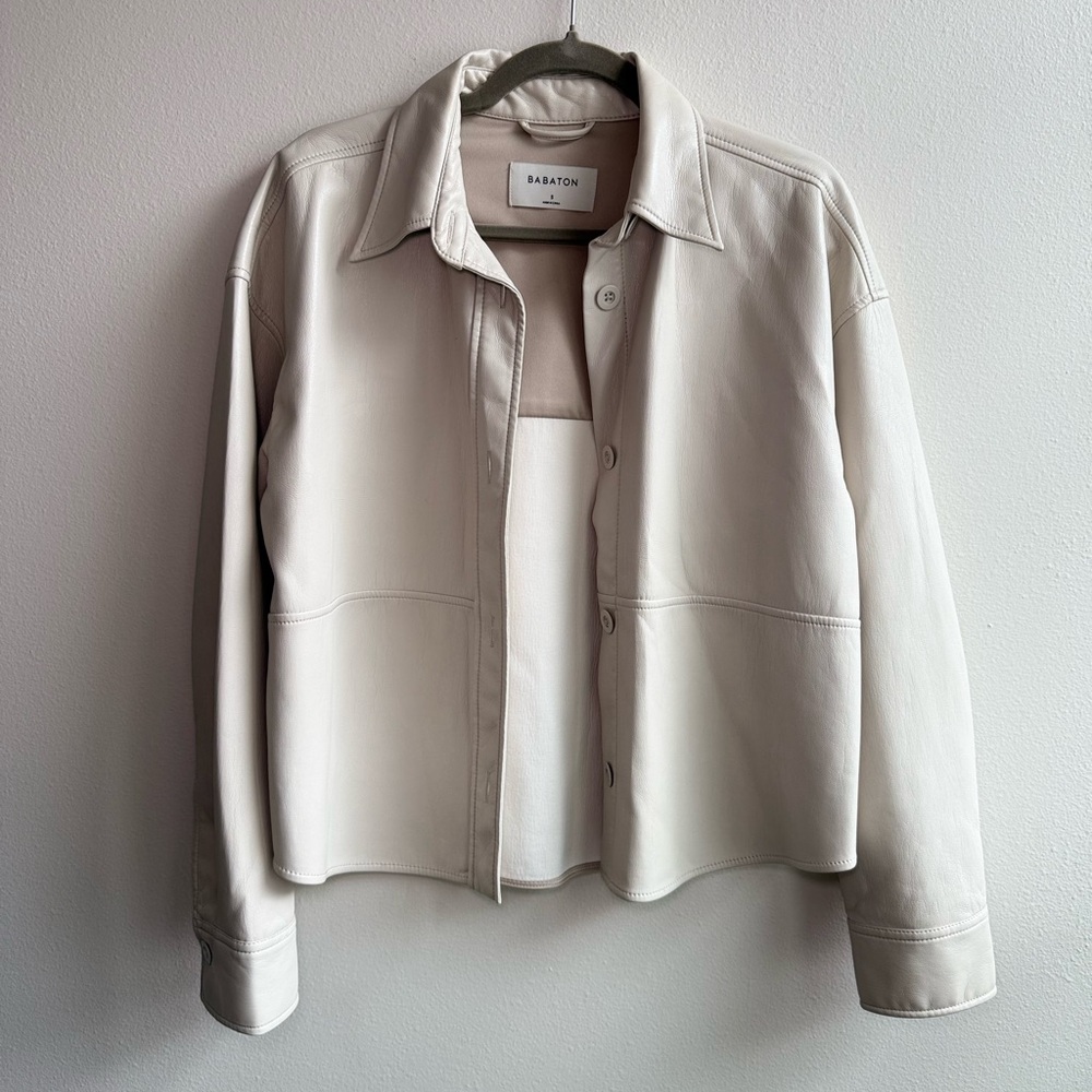 Aritzia Babaton Cream Leather Shacket Jacket